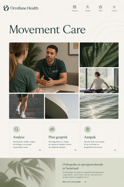Healthcare website design for Netherlands, showing a clear opening, service information, supporting content, and a focused inquiry action.