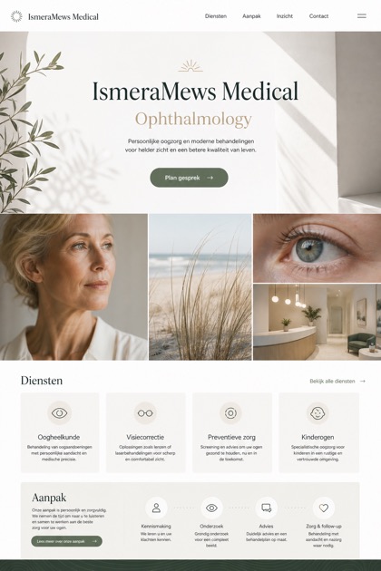 Healthcare website design for Netherlands, showing a clear opening, service information, supporting content, and a focused inquiry action.