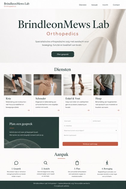 Healthcare website design for Netherlands, showing a clear opening, service information, supporting content, and a focused inquiry action.