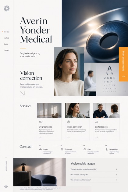 Healthcare website design for Netherlands, showing a clear opening, service information, supporting content, and a focused inquiry action.