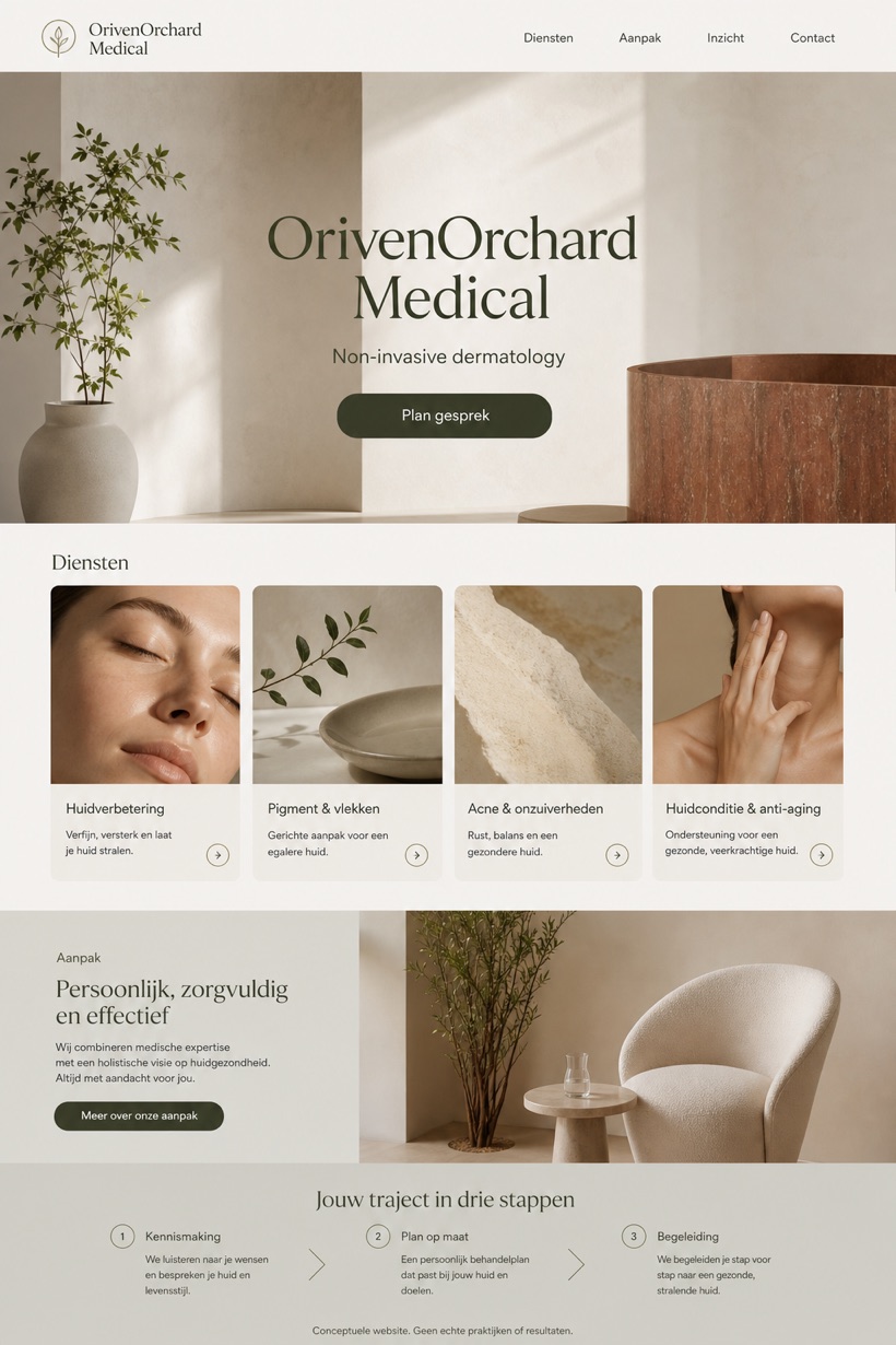 Healthcare website design for Netherlands, showing a clear opening, service information, supporting content, and a focused inquiry action.