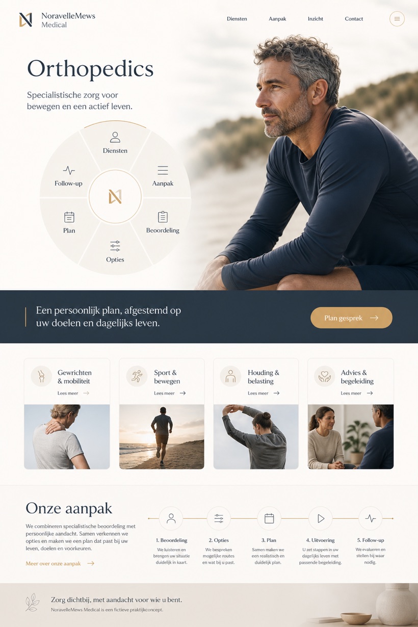 Healthcare website design for Netherlands, showing a clear opening, service information, supporting content, and a focused inquiry action.