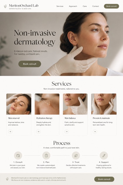 Healthcare website design for Netherlands, showing a clear opening, service information, supporting content, and a focused inquiry action.