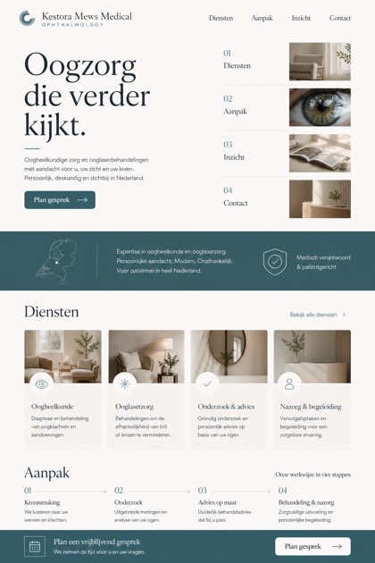 Healthcare website design for Netherlands, showing a clear opening, service information, supporting content, and a focused inquiry action.