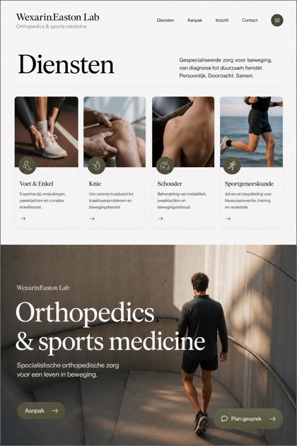 Healthcare website design for Netherlands, showing a clear opening, service information, supporting content, and a focused inquiry action.