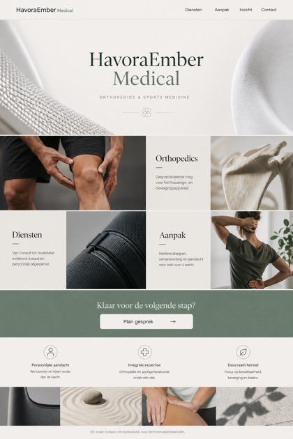 Healthcare website design for Netherlands, showing a clear opening, service information, supporting content, and a focused inquiry action.