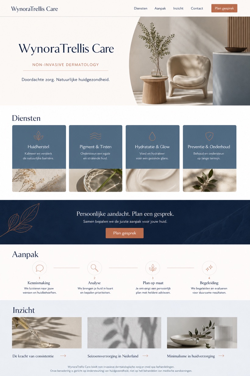 Healthcare website design for Netherlands, showing a clear opening, service information, supporting content, and a focused inquiry action.
