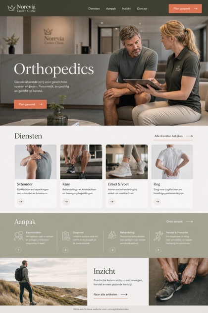 Healthcare website design for Netherlands, showing a clear opening, service information, supporting content, and a focused inquiry action.
