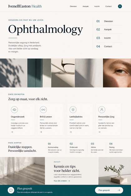 Healthcare website design for Netherlands, showing a clear opening, service information, supporting content, and a focused inquiry action.