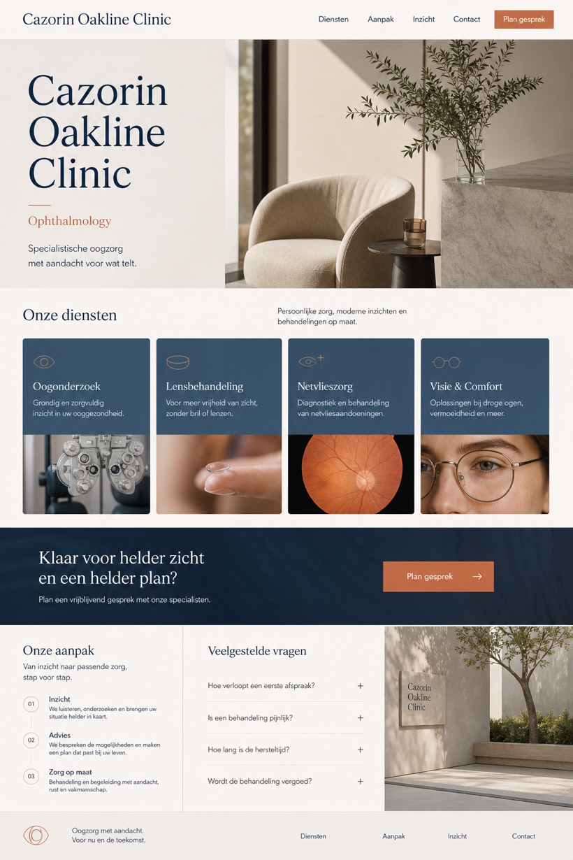 Healthcare website design for Netherlands, showing a clear opening, service information, supporting content, and a focused inquiry action.