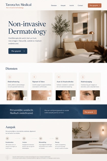 Healthcare website design for Netherlands, showing a clear opening, service information, supporting content, and a focused inquiry action.