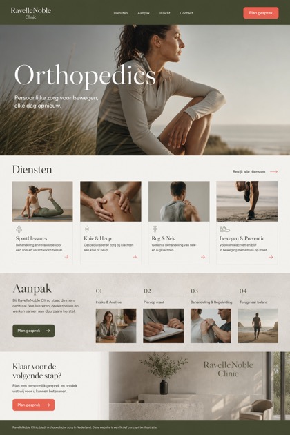 Healthcare website design for Netherlands, showing a clear opening, service information, supporting content, and a focused inquiry action.