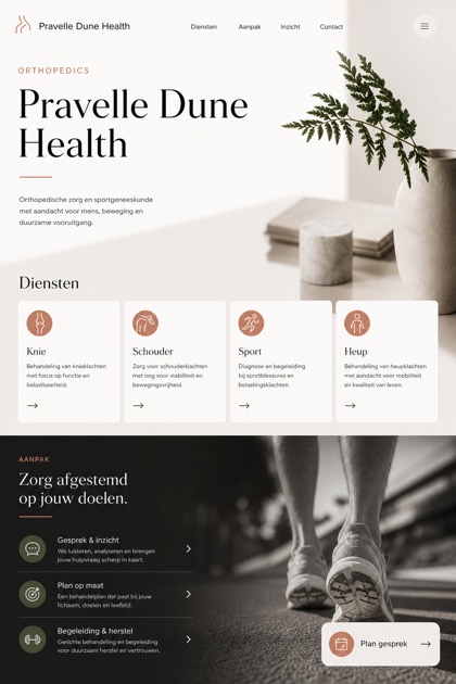 Healthcare website design for Netherlands, showing a clear opening, service information, supporting content, and a focused inquiry action.