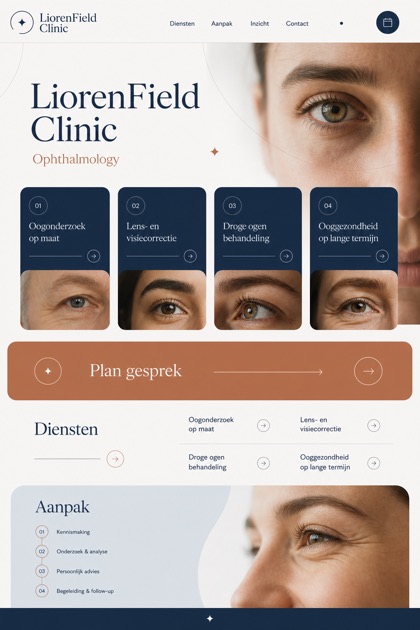 Healthcare website design for Netherlands, showing a clear opening, service information, supporting content, and a focused inquiry action.