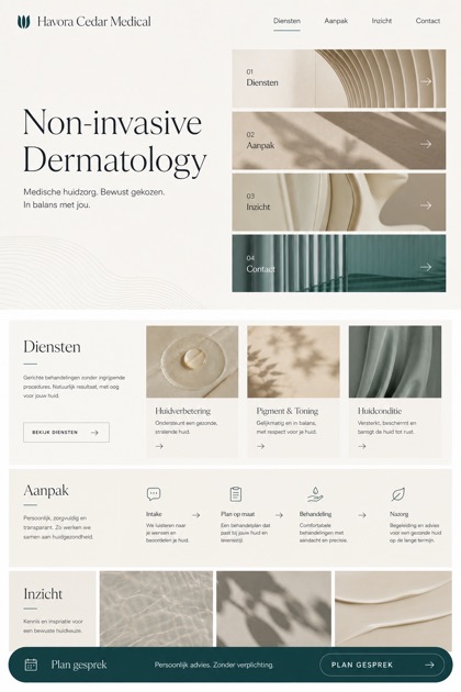 Healthcare website design for Netherlands, showing a clear opening, service information, supporting content, and a focused inquiry action.