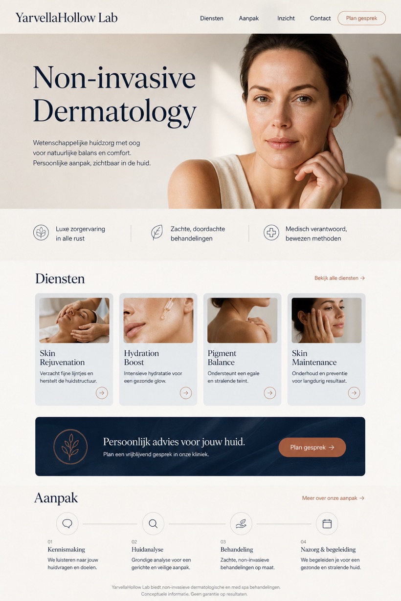 Healthcare website design for Netherlands, showing a clear opening, service information, supporting content, and a focused inquiry action.