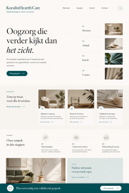 Healthcare website design for Netherlands, showing a clear opening, service information, supporting content, and a focused inquiry action.