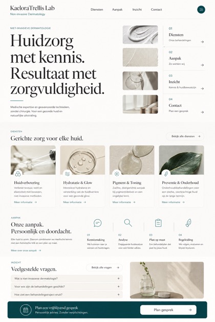Healthcare website design for Netherlands, showing a clear opening, service information, supporting content, and a focused inquiry action.