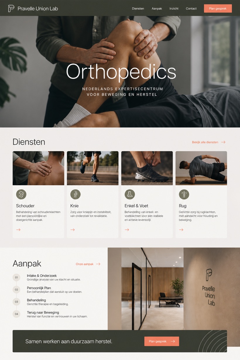 Healthcare website design for Netherlands, showing a clear opening, service information, supporting content, and a focused inquiry action.