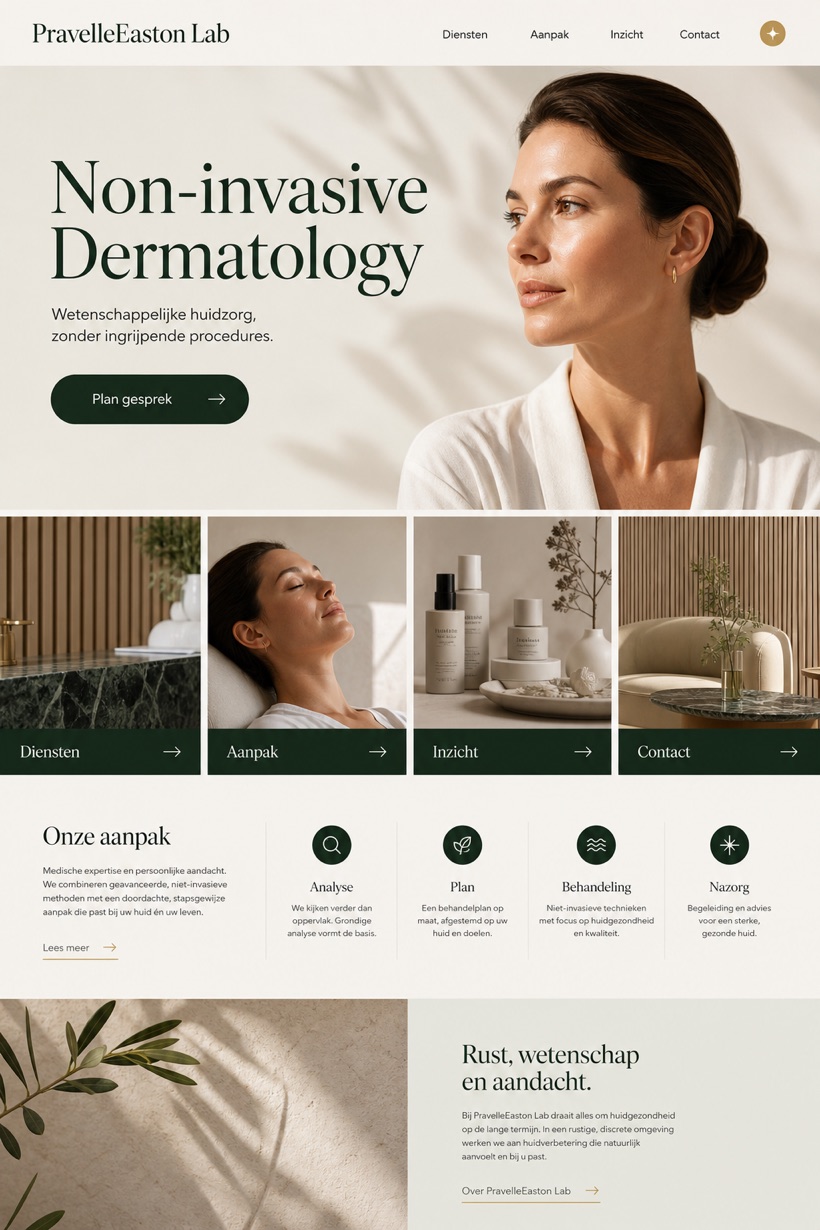 Healthcare website design for Netherlands, showing a clear opening, service information, supporting content, and a focused inquiry action.