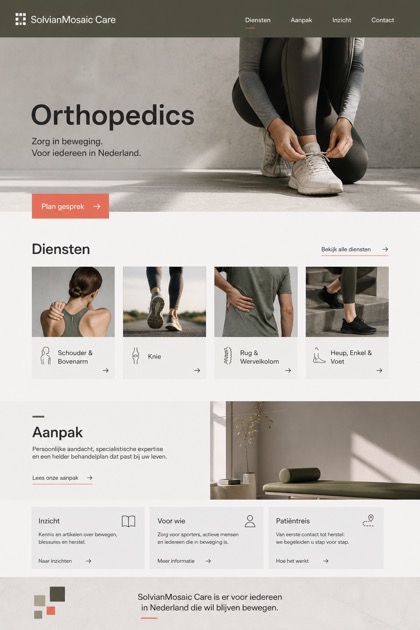 Healthcare website design for Netherlands, showing a clear opening, service information, supporting content, and a focused inquiry action.