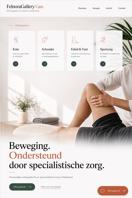 Healthcare website design for Netherlands, showing a clear opening, service information, supporting content, and a focused inquiry action.