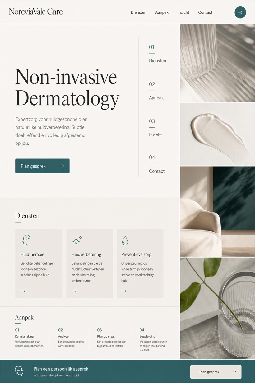 Healthcare website design for Netherlands, showing a clear opening, service information, supporting content, and a focused inquiry action.