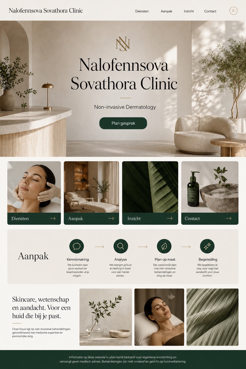 Healthcare website design for Netherlands, showing a clear opening, service information, supporting content, and a focused inquiry action.