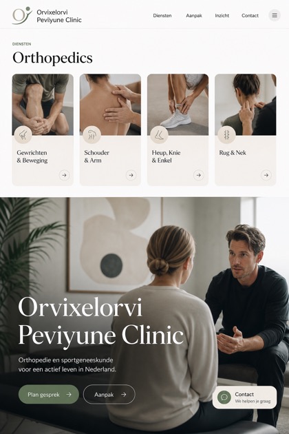 Healthcare website design for Netherlands, showing a clear opening, service information, supporting content, and a focused inquiry action.