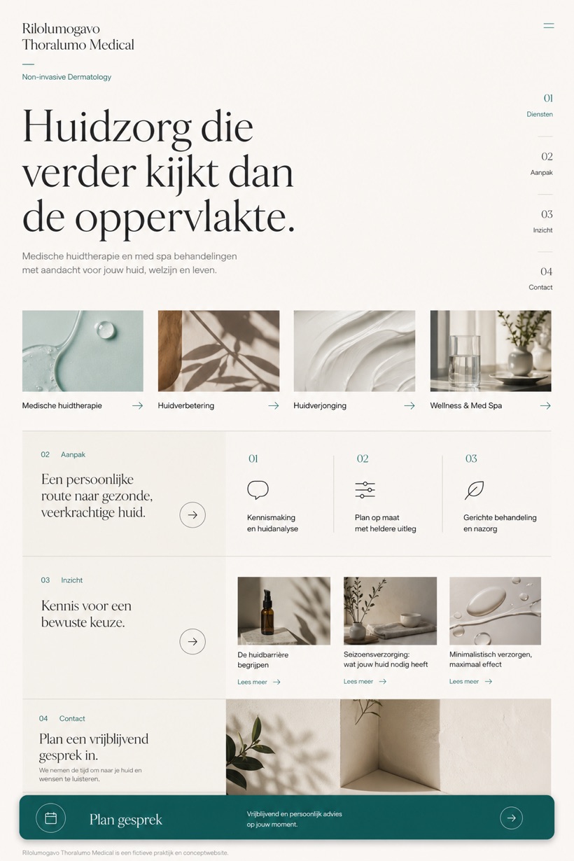 Healthcare website design for Netherlands, showing a clear opening, service information, supporting content, and a focused inquiry action.