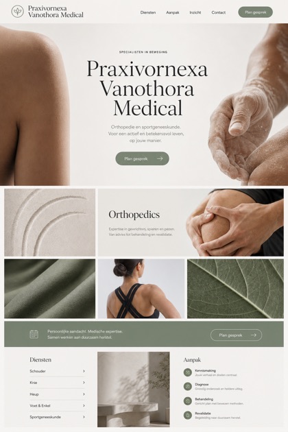 Healthcare website design for Netherlands, showing a clear opening, service information, supporting content, and a focused inquiry action.