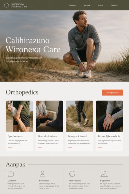 Healthcare website design for Netherlands, showing a clear opening, service information, supporting content, and a focused inquiry action.