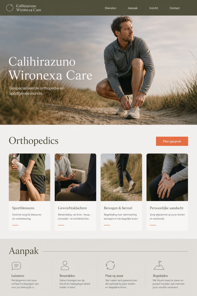 Healthcare website design for Netherlands, showing a clear opening, service information, supporting content, and a focused inquiry action.