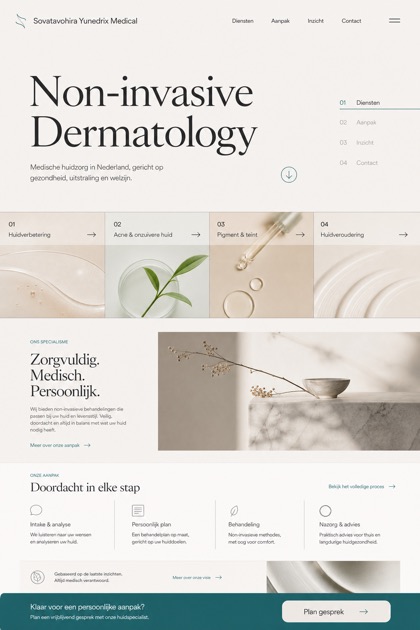 Healthcare website design for Netherlands, showing a clear opening, service information, supporting content, and a focused inquiry action.