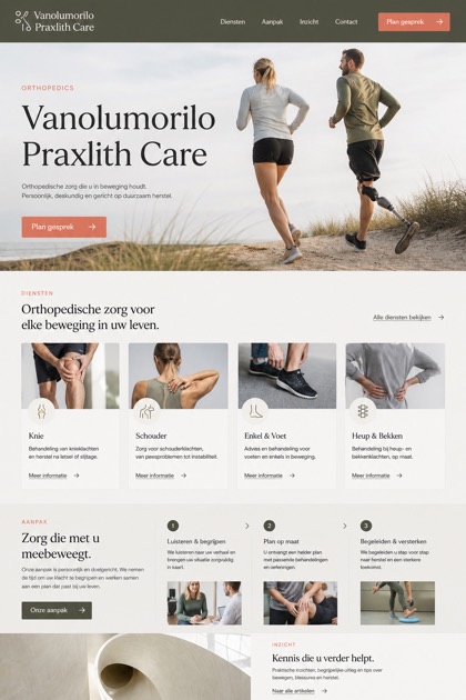 Healthcare website design for Netherlands, showing a clear opening, service information, supporting content, and a focused inquiry action.