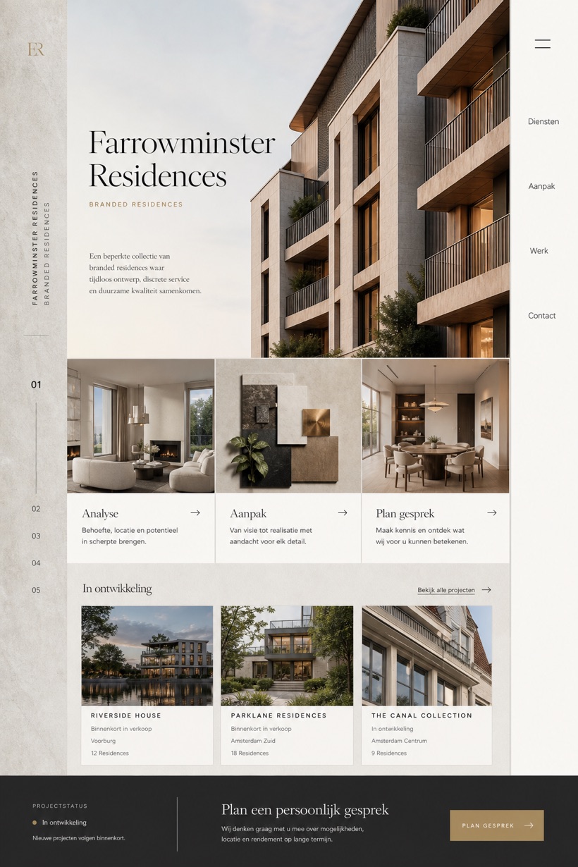 Property website design for Netherlands, showing a clear opening, service information, supporting content, and a focused inquiry action.