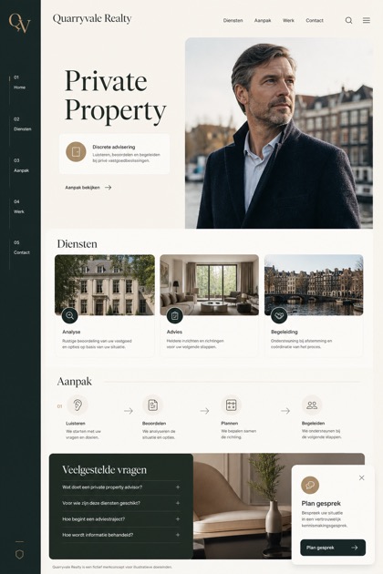 Property website design for Netherlands, showing a clear opening, service information, supporting content, and a focused inquiry action.