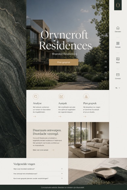 Property website design for Netherlands, showing a clear opening, service information, supporting content, and a focused inquiry action.