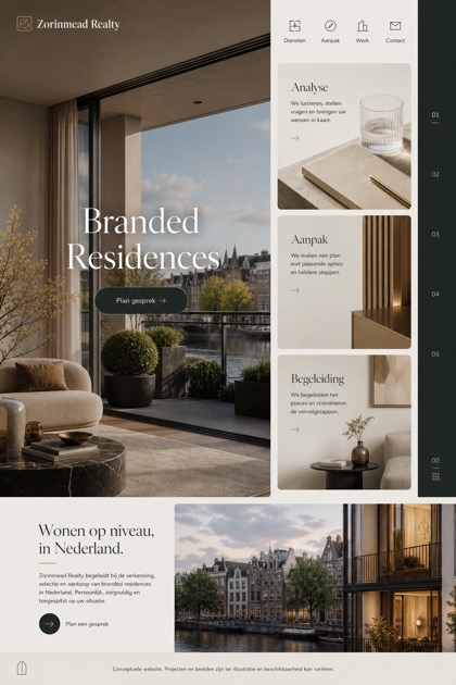 Property website design for Netherlands, showing a clear opening, service information, supporting content, and a focused inquiry action.