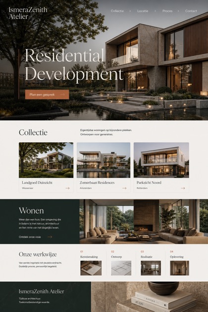 Property website design for Netherlands, showing a clear opening, service information, supporting content, and a focused inquiry action.