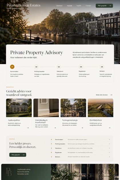 Property website design for Netherlands, showing a clear opening, service information, supporting content, and a focused inquiry action.