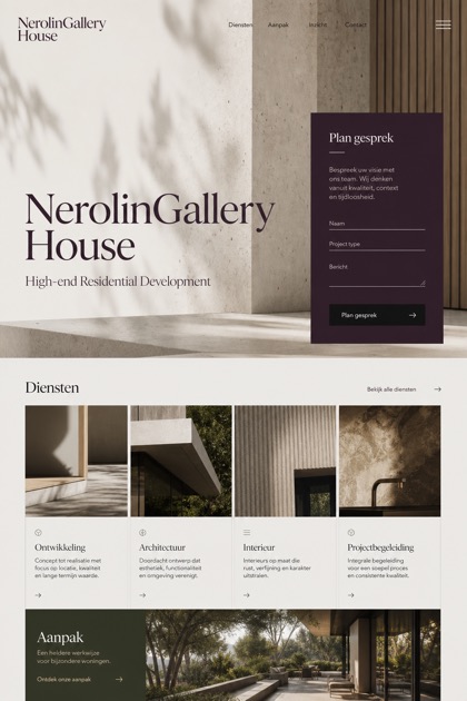 Property website design for Netherlands, showing a clear opening, service information, supporting content, and a focused inquiry action.