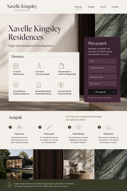 Property website design for Netherlands, showing a clear opening, service information, supporting content, and a focused inquiry action.
