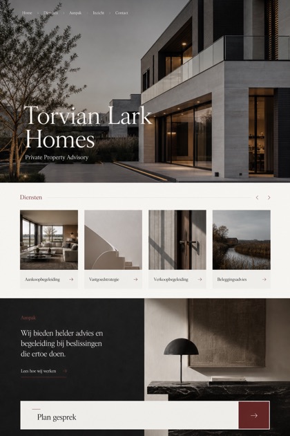 Property website design for Netherlands, showing a clear opening, service information, supporting content, and a focused inquiry action.