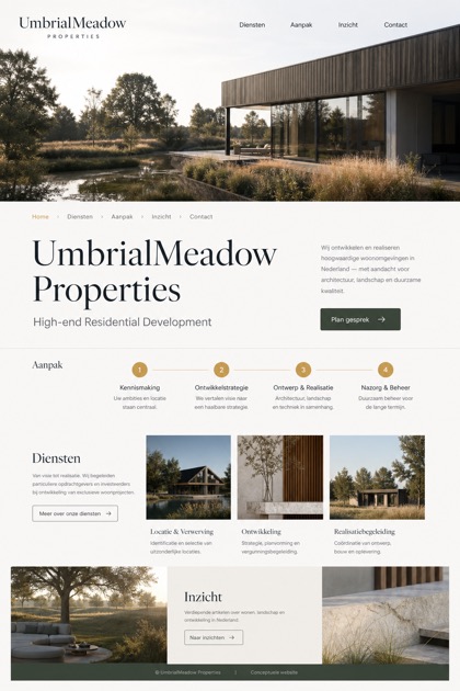 Property website design for Netherlands, showing a clear opening, service information, supporting content, and a focused inquiry action.