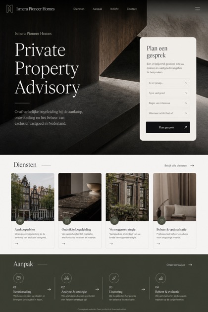 Property website design for Netherlands, showing a clear opening, service information, supporting content, and a focused inquiry action.