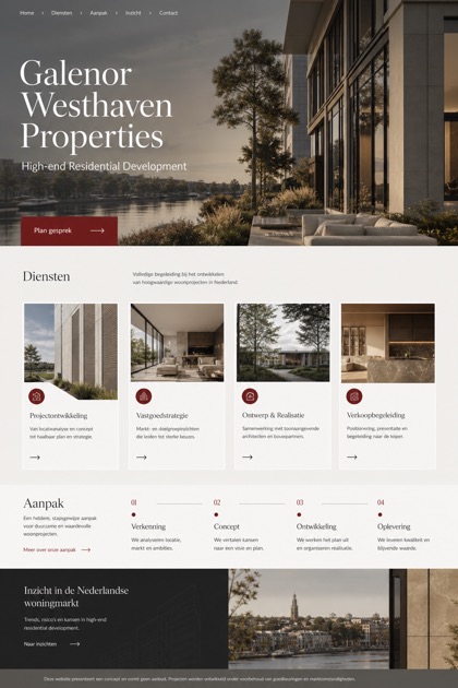 Property website design for Netherlands, showing a clear opening, service information, supporting content, and a focused inquiry action.