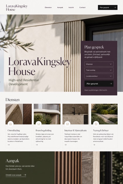 Property website design for Netherlands, showing a clear opening, service information, supporting content, and a focused inquiry action.