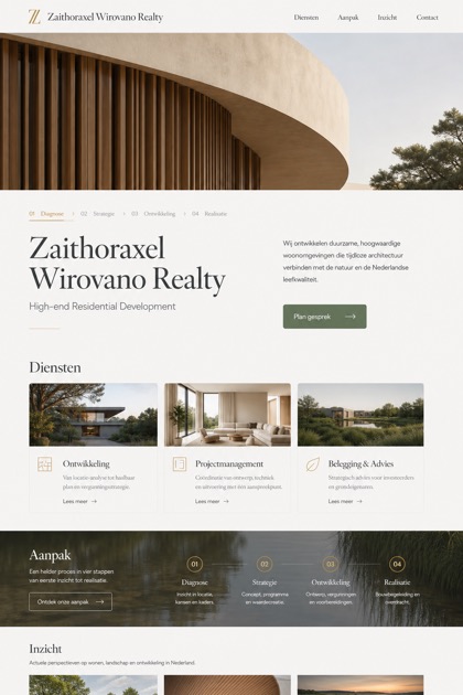 Property website design for Netherlands, showing a clear opening, service information, supporting content, and a focused inquiry action.