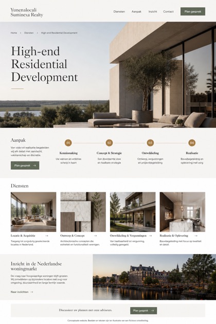 Property website design for Netherlands, showing a clear opening, service information, supporting content, and a focused inquiry action.